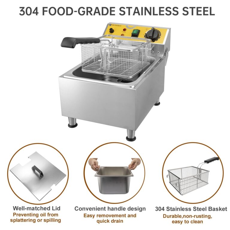 Perossia Large Deep Fryer with Basket and Lid 10L(10.6Qt), 304SS Electric Deep Fryer for Home and Commercial, Countertop Deep Fryers, 1750W Fast Heating, 120V - Image 4