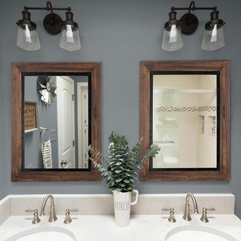 YOSHOOT Rustic Wooden Framed Wall Mirror, Natural Wood and Iron Bathroom Vanity Mirror for Farmhouse Decor, Vertical or Horizontal Hanging, 53" x 28", Brown - Image 4