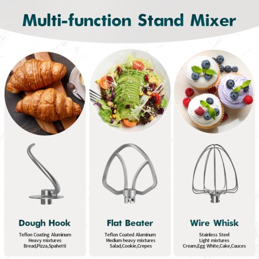 COOKLEE Stand Mixer, 9.5 Qt. 660W Electric Kitchen Mixer with Dishwasher-Safe Dough Hooks, Flat Beaters, Wire Whip & Pouring Shield Attachments for Most Home Cooks, White - Image 6