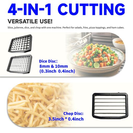 4 in 1 Electric Vegetable Chopper Automatic Multifunctional Food Cutter Slicer for Slicing Shredding Dicing Slitting with Quiet Motor (200W/110V), Multi Blades for Commercial and Home Use - Image 4