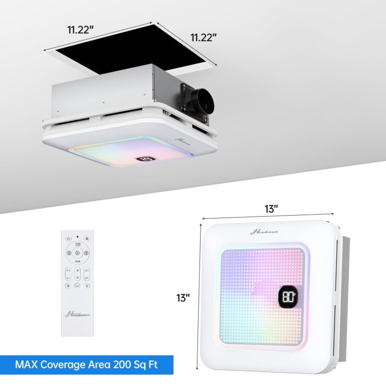 HAWKROWN Bathroom Exhaust Fan with Bluetooth Speaker, 230 CFM 1.0 Sone Bathroom Exhaust Fan with Light, 3 Dynamic Light, 7 LED Color, 3 Color Temperatures, Nightlight, Music Sync, Remote, Easy Install - Image 3