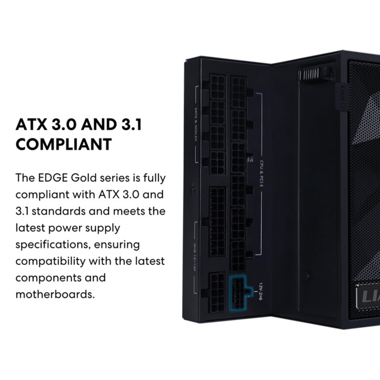 Lian Li Edge Serie - 1200W Full Modular Power Supply (Fan USB Hub Included) - Gold - ATX 3.1 - PCIE 5.1 Support - 12V-2x6 Connector - L-Shape Design for Dual Chamber Case - Black (EG1200G.BH) - Image 5