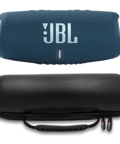 JBL Charge 5 Waterproof Portable Speaker with Built in Powerbank and gSport Carbon Fiber Case (Blue)