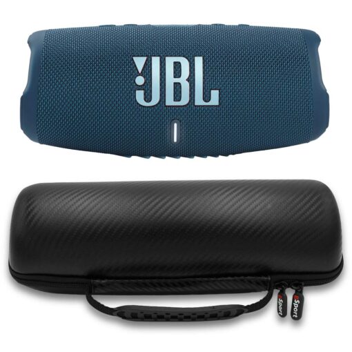 JBL Charge 5 Waterproof Portable Speaker with Built in Powerbank and gSport Carbon Fiber Case (Blue)