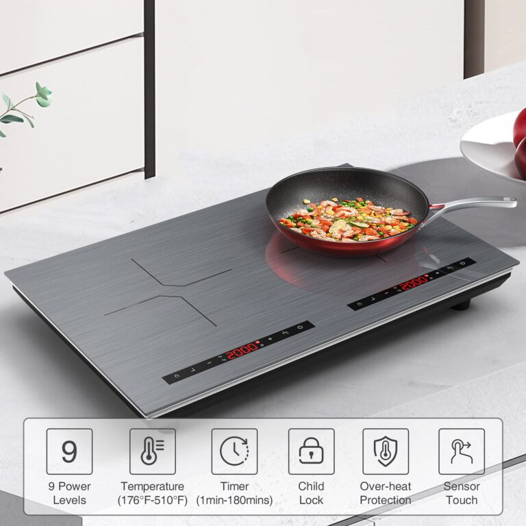 POTFYA Double Induction Cooktop,4000W 24 inch Induction Burner, 9 Power Levels, 9 Temperature Levels,Kids Safety Lock & Timer, Overheat Protection,110V 2 Burner Cooktop - Image 6