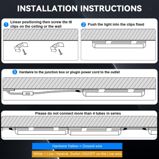 JESLED LED Shop Light 8FT, 100W 6500K Cool White, 15000LM High Output, V Shape, T8 Linkable 8 Foot LED Tube Lights for Garage, Warehouse, Plug and Play, Clear Cover - Image 3