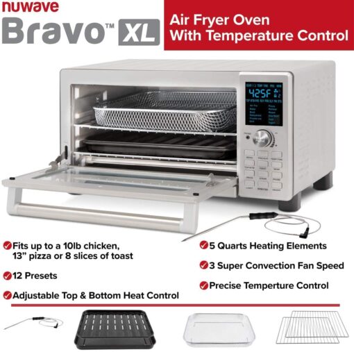 Nuwave Bravo Convection Toaster Ovens Air Fryer Combo with 30QT Large Capacity For A Whole Chicken and 13" Pizza. Multi-Layer Cooking, Probe Feature, 100+ Presets One-Touch Smart Control Countertop - Image 6