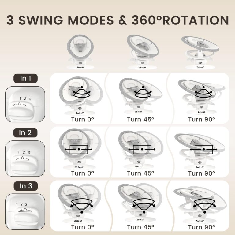 Zoicay 3-in-1 Baby Swing for Infants to Toddler with Motion Detection, Portable Baby Swing & Removable Swing Seat, BT Enabled & 360°Rotating Seat and Manual Remote with 3 Swing Modes & 5-Speeds(White) - Image 8