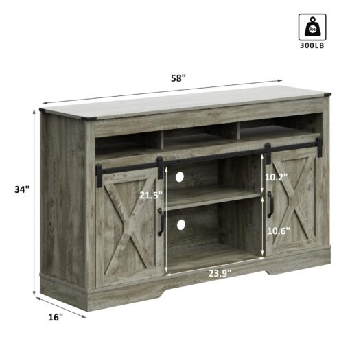 RoyalCraft Farmhouse TV Stand with Sliding Barn Door for TVs up to 65+ Inch, 34" Tall Entertainment Center, Wood Media Console Storage Cabinet for Bedroom, Living Room, Light Grey - Image 4
