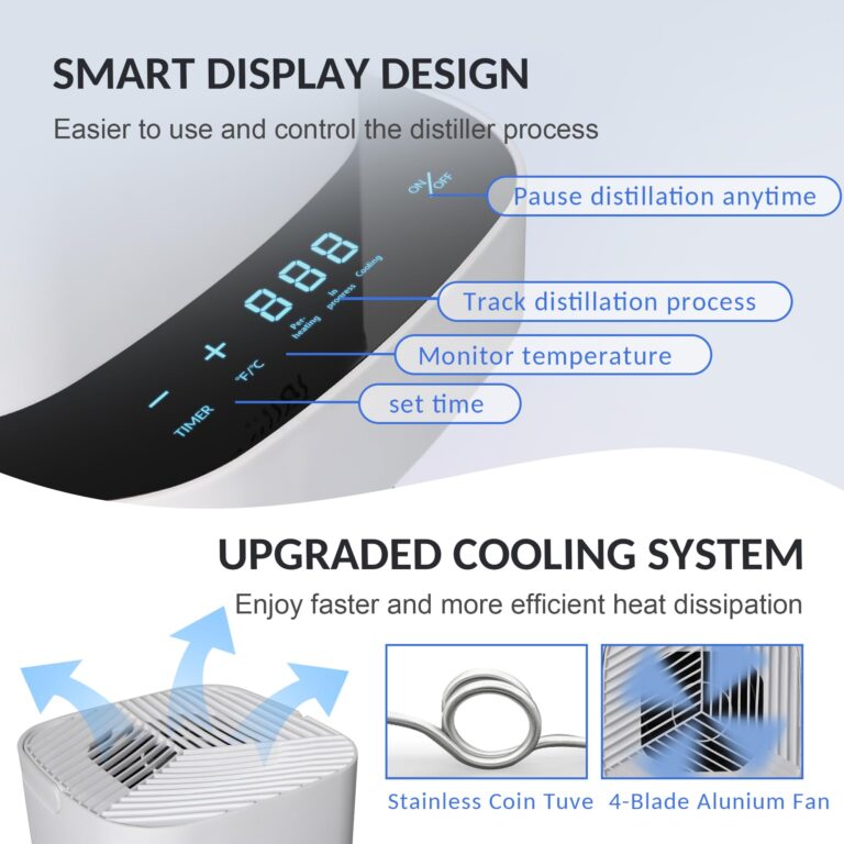 Smart Water Distiller for Home - 1.1 Gal Countertop Distilled Water Maker Machine with Real-time Monitoring for Distilling, 750W Home Distiller Maker Purifier with 4L Glass Container for Table Office - Image 7