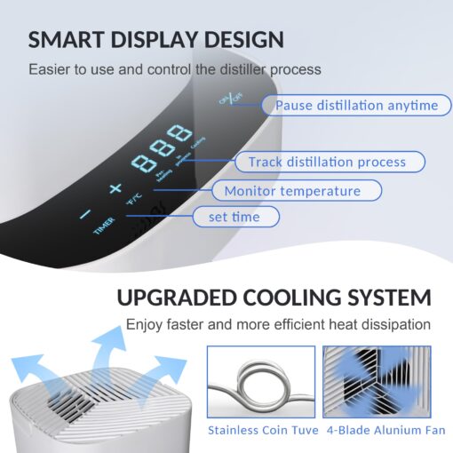 Smart Water Distiller for Home - 1.1 Gal Countertop Distilled Water Maker Machine with Real-time Monitoring for Distilling, 750W Home Distiller Maker Purifier with 4L Glass Container for Table Office - Image 7