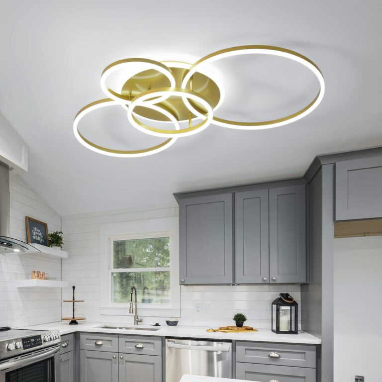 Modern LED Ceiling Light 90W Dimmable Ceiling Light Fixture with Remote Control 5 Rings Flush Mount Ceiling Light Gold Acrylic Chandelier LED for Living Room Bedroom Kitchen Light fixtures(4+1G01) - Image 3
