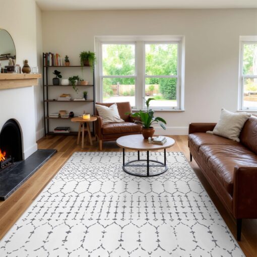 Lahome Moroccan 9x12 Washable Area Rug - Non-Slip Washable Ultra-Thin Soft Large Rug for Living Room, Modern Geometric Print Stain Resistant Carpet for Bedroom Dining Room, White - Image 3
