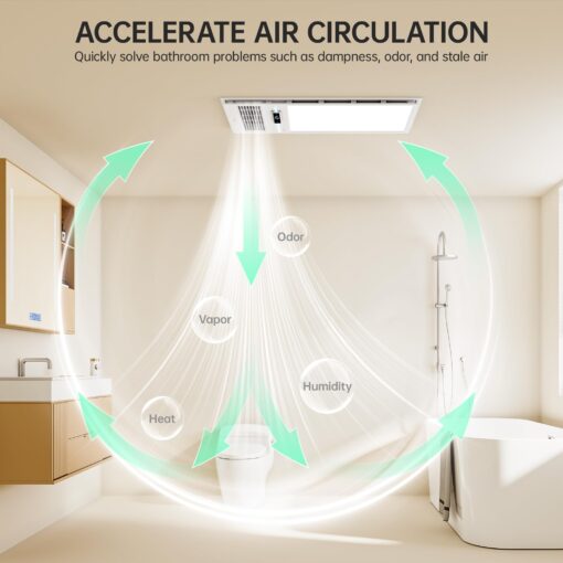VallisCo Bathroom Exhaust Fan with Light and Heater, 4 in 1 Bathroom Fan with Heater, 1800W Heating Power, Remote Control, Quiet & Powerful for Ventilation, Lighting, Heating, and Drying - Image 5