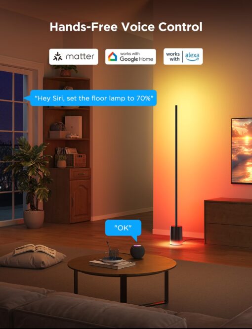 Govee Floor Lamp 2 with Matter, RGBIC, Warm Cool White LED, Alexa Compatible, 1725lm, Music Sync, Scene Modes, Smart Floor Lamp for Living Room, Bedroom, Black(1 Pack) - Image 7