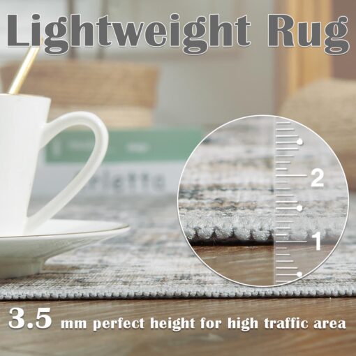 jinchan Area Rug 8x10 Washable Living Room Rug Vintage Distressed Gray Multi Floral Floor Cover Indoor Mat Retro Carpet Bedroom Kitchen Office Farmhouse Grey - Image 5