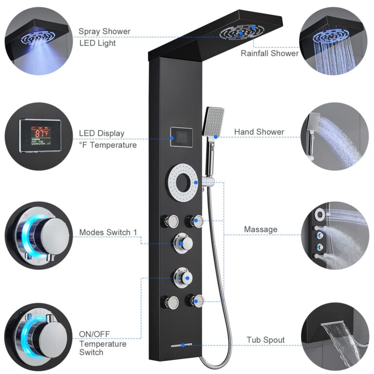 TSIBOMU LED Shower Panel Tower System, 304 Stainless Steel Bathroom Shower Tower with 3 Body Massage Jets, Shower Column Wall Mounted - Image 4