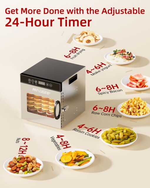 8-Tray Stainless Steel Food Dehydrator for Jerky & Meat | 194℉ Adjustable Temperature, 24-Hour Timer, Overheat Protection | Perfect for Fruits, Vegetables, and Herbs - Image 4