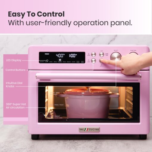VAL CUCINA Retro Style Infrared Heating Air Fryer Toaster Oven, Extra Large Countertop Convection Oven 10-in-1 Combo, 6-Slice Toast, Enamel Baking Pan Easy Clean with Recipe Book, Classic Pink Color - Image 5