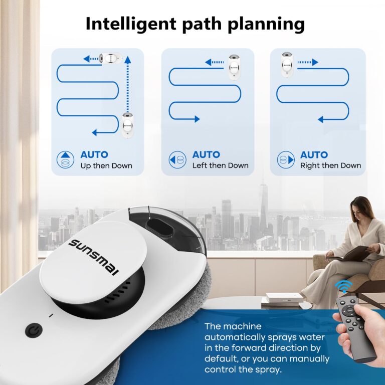 SUNSMAI Window Cleaning Robot with Dual Water Spray, 2800Pa Upgrade Anti-Clogging, Intelligent Edge Detection 3.0 Path Planning, Remote Control Window Cleaner Robot for All Smooth Surfaces - Image 4