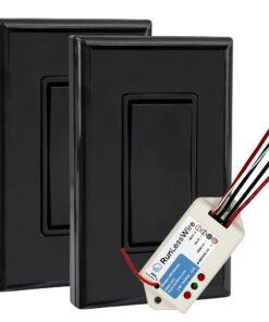 RunLessWire Low Voltage 8-30VDC Dimming Self Powered (NO Batteries) Wireless Light Switch - No Wiring, Battery, or WiFi Needed - 3-Way Low Volt Dimmer Kit: 1 Receiver, 2 Switches - Black