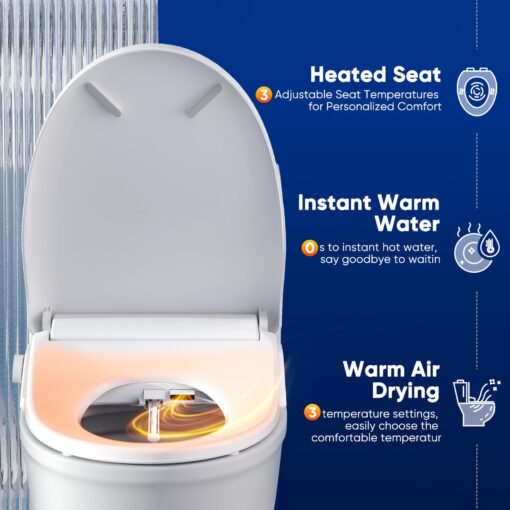 Bidet Toilet Seat Oval Smart Electric Heated Toilet Seat with Warm Water & Dryer, Feminine & Child Wash, Self-Clean Stainless Steel Nozzle, Adjustable Water Pressure, Slow Close Lid - Image 4