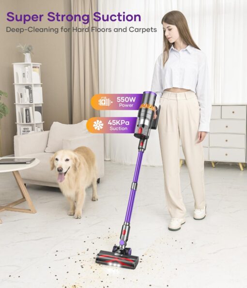 CHEBIO Cordless Vacuum Cleaner, 550W/45Kpa Stick Vacuum with Smart Display, MAX 65Mins Runtime Vacuum Cleaners for Home, Auto Mode & Anti-Tangle Lightweight Vacuum for Pet Hair/Carpet/Floor - Image 8