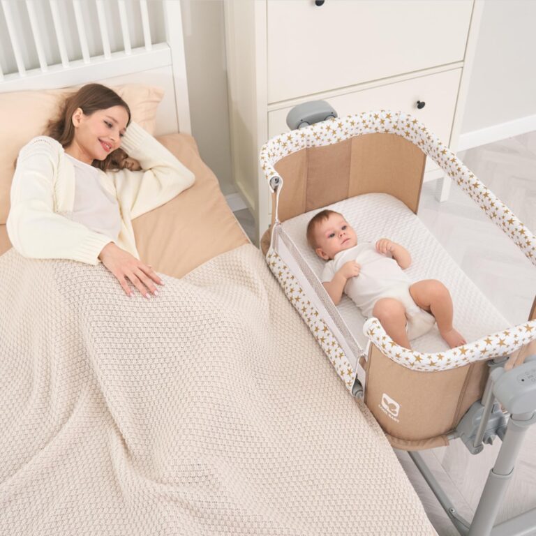 Electric Rocking Bassinet for Baby, 6 and 1 Baby Bedside Bassinets with Remote Control, Portable Bassinets Bedside Sleeper for Newborn with 3-Speed Swings, Baby Crib in Bed with Wheels(Khaki) - Image 5