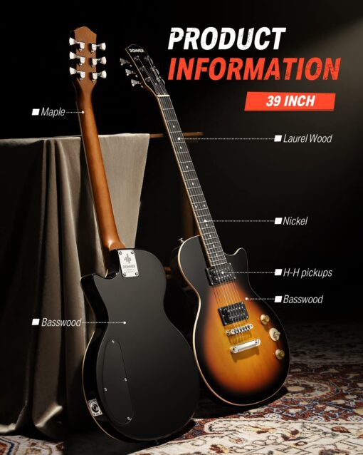Donner 39 Inch LP Electric Guitar Solid Body Beginner Kit Sunburst Full Size, with Bag, Strap, Cable, for Beginner,DLP-124S - Image 6