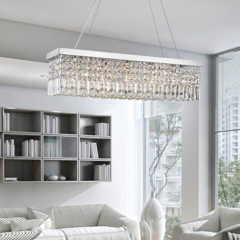 Saint Mossi 5-Lights K9 Crystal Chandelier for Dining Room, Rectangular Pendant Light Fixture for Kitchen Island, Raindrop Flush Mount Ceiling Light Fixture,H9 x W10 x L31, Chain Adjustable - Image 4