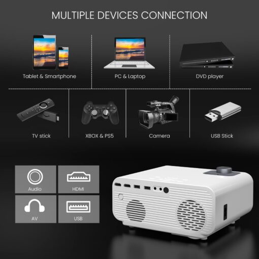 HONPOW Native 1080P Full HD Bluetooth Projector, 11000 Lumens Mini Portable Outdoor Indoor Movie Projector, Compatible with Laptop, Smartphone, TV Stick, Xbox, PS5 - Image 5