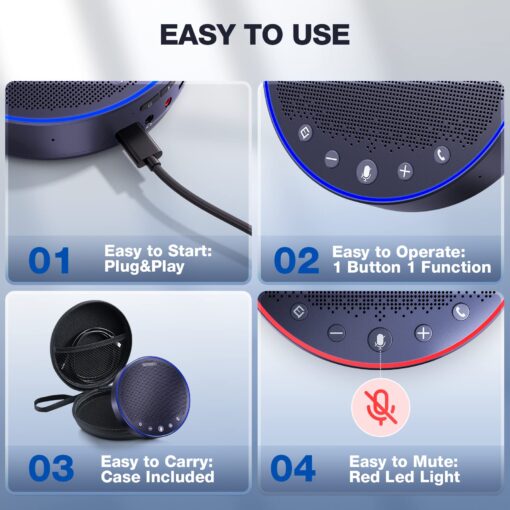 EMEET Bluetooth Speakerphone M3, Zoom Certified 4 AI Mics 360°Voice Pickup 18H Talk Time Conference Speaker and Microphone, USB/Bluetooth Conference Speaker w/Daisy Chain for 20 People for Zoom Teams - Image 3