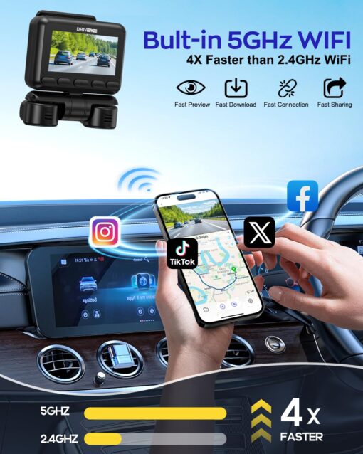 Driveye 4K Dash Cam with 5 Cameras – 4 Channel + 1 Baby Car Camera, Front and Rear, 360° View, IR Night Vision, Free 128GB Card & CPL, 5GHz Wi-Fi GPS, Voice Control, 24H Parking Mode, G-Sensor - Image 4