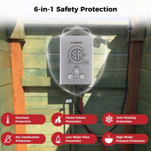CAMPLUX Portable Water Heater 1.58 GPM, BW158G Propane Water Heater Outdoor, 41,000 BTU, Camping Shower, Easy to Install, Gray - Image 4