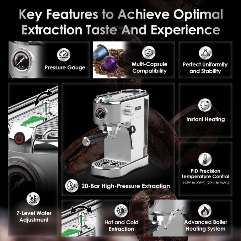 CoOptVal 20-Bar Espresso Machine & Coffee Machine – Compatible with Nespresso, Keurig K Cup – Hot & Cold Brew, Milk Frother, Stainless Steel – 10 oz Espresso Cup - Latte Machine & Cappuccino Machine - Image 5