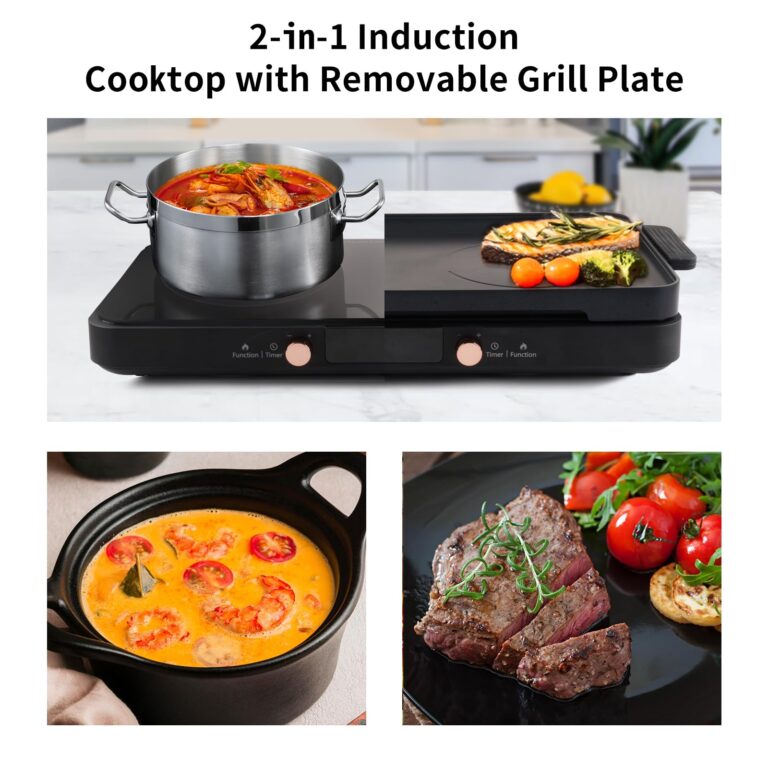ONNASE Double Induction Cooktop, 1800W Electric Stove Top Burner with Removable Non-Stick Griddle Pan, 2 Induction Burners, 11 Temperature & Power Levels, 3-Hour Timer, Black - Image 7