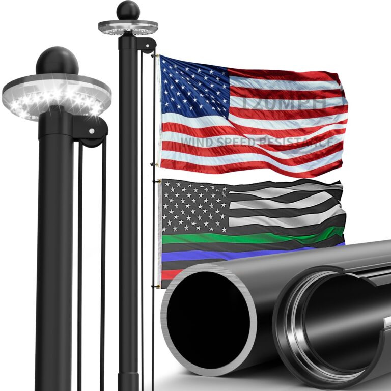 KBLOONG 11 Gauge Heavy Duty Flag Pole -25 FT Black Extra Thick Aluminum Flagpole Kit with Deluxe Solar Light, 3x5 Nylon Embroidered Flag for Outside House In Ground-120MPH Wind Tested