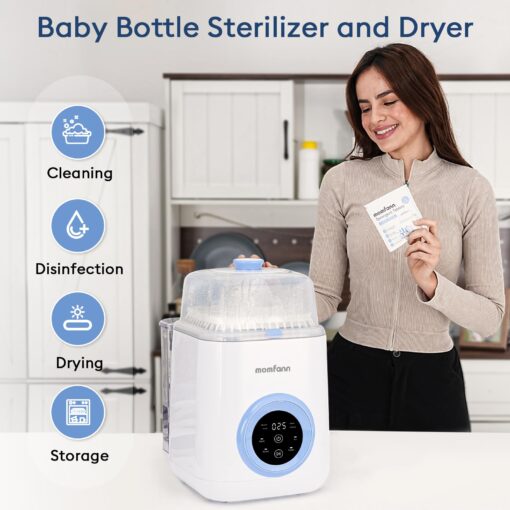 MOMFANN 4 in 1 Baby Bottle Washer with 2 Wash Time, Baby Bottle Sterilizer and Dryer, Save time & Effort, Easy to Use, Blue - Image 9