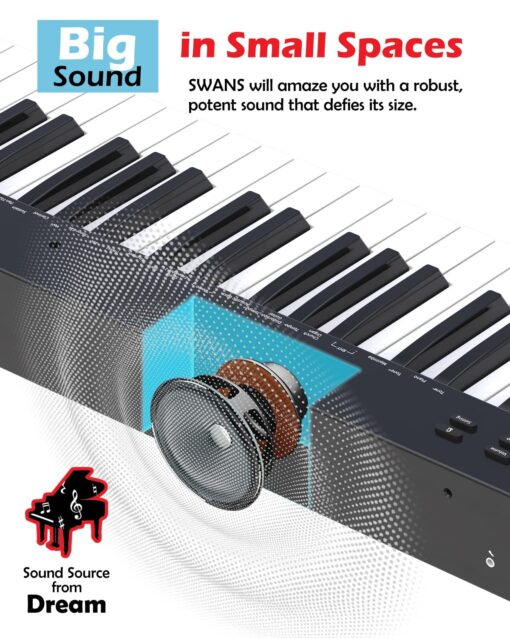 NikoMaku Piano Keyboard 88 Keys Semi-weighted Compact Portable Digital Piano Set for Beginners with Stand, Carrying Case, Sustain Pedal, Headphones, SWAN-S Black - Image 7