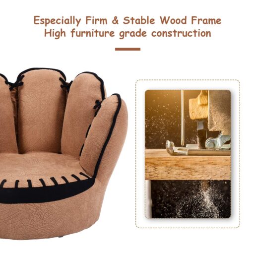 Costzon Kids Couch with Solid Wood Frame & Baseball Glove Design, Children Armchair for Play Room, Nursery, Kindergarten, Kids Room, Gift for Boys & Girls (Brown) - Image 5