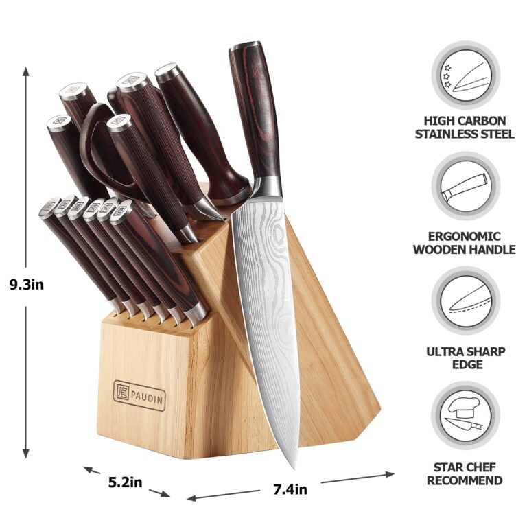 PAUDIN Kitchen Knife Set with Block, 14 Pieces Knife Sets for Kitchen with Block, High Carbon German Stainless Steel Sharp Chef Knife Set with Ergonomic Pakkawood Handle - Image 4
