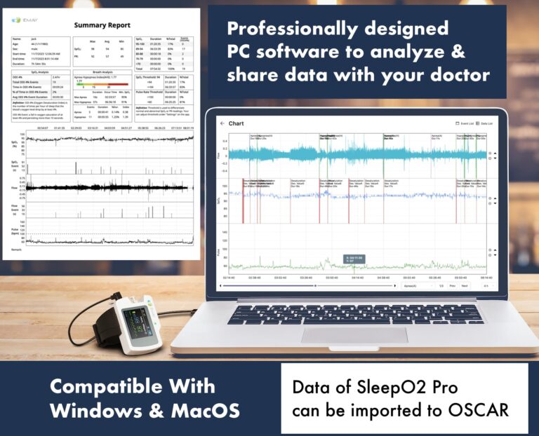EMAY SleepO2 Pro - Wrist Pulse Oximeter with SpO2 & Flow Tracking Overnight | Wrist Sleep Oxygen Monitor for Blood Oxygen Levels & Flow Recording Continuously | Gets Overnight Report with ODI & AHI Data | Comes with PC Software - Image 5
