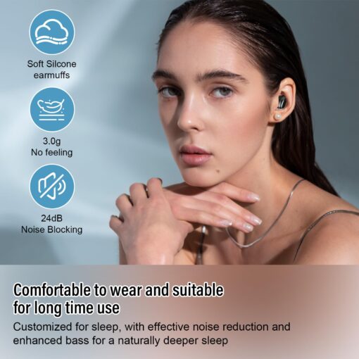 DUSONLAP Sleep Earbuds Bluetooth 5.4 in Ear Light-Weight Headphones, Mini Sleep Headphones Small Design for Side Sleepers, 47H Playtime with Charging Case, Clear Calls Earphones, Mysterious Black - Image 5