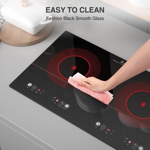 Electric Cooktop, 24 Inch 2 Burner Electric Cooktop 110V, Built-in and Countertop Electric Stove Top Plug in, 2400W Electric Stove, Compatible for All Cookware,Timer & Kid Safety Lock - Image 2