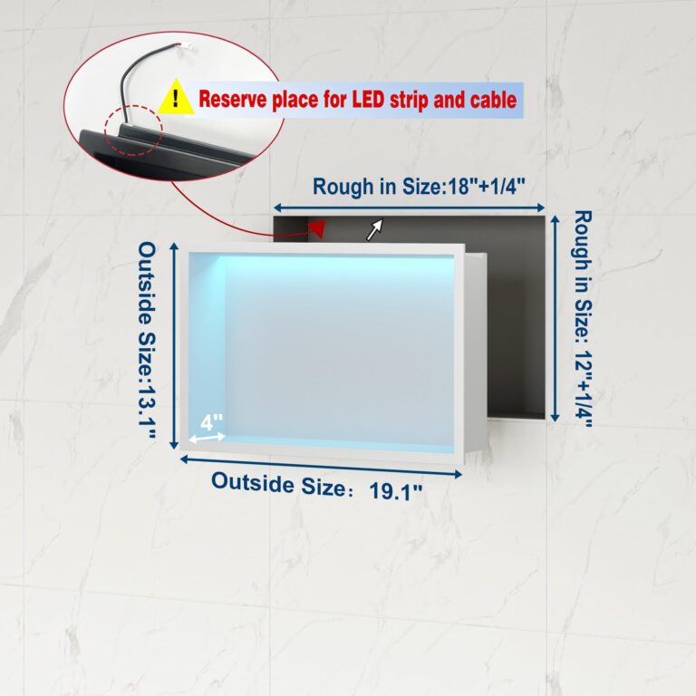 Neohomee White Stainless Steel Shower Niche 18x12Inch, Dimmable RGB Led Light Wall Niche, No Tile Needed Recessed Niche for Bathroom Storage Built-in Installation - Image 6