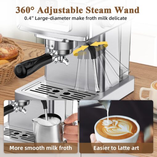 SUMSATY Espresso Machine 20 Bar With Milk Frother, Professional Coffee Maker, Stainless Steel for Home, Barista, Americano, Latte - Image 4