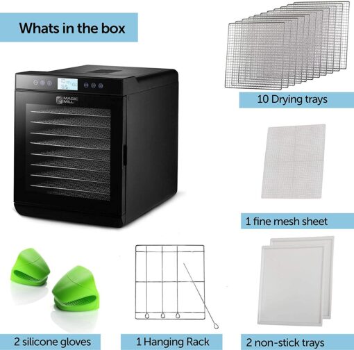 Magic Mill Food Dehydrator Machine (10 Stainless Steel Trays) Digital Adjustable Timer | Temperature Control | Keep Warm Function | Dryer for Jerky, Herb, Meat, Beef, Fruit and To Dry Vegetables - Image 2