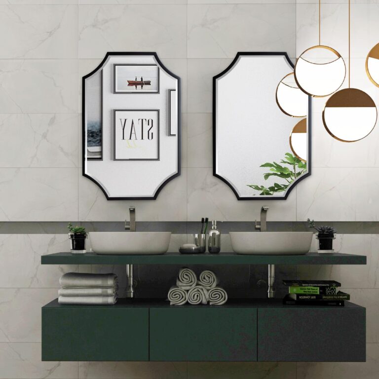 Kelly Miller Scalloped Black Bathroom Mirror for Wall, 24"x36" Black Mirror Decorative Wall Mirror Art Framed Mirror Bevelled for Master Bath Half Bath Living Room Fireplace Mantle Entryway Hallway - Image 2