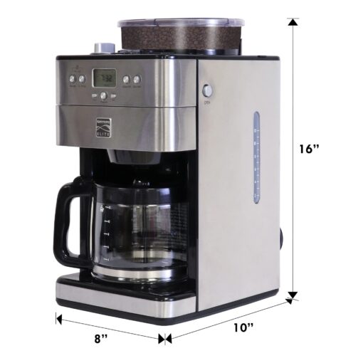 Kenmore Elite Grind And Brew Coffee Maker - Burr Grinding Ground Coffee Bean Hopper With Drip Pot, 12 Cup Programmable Automatic Brew Coffee Machine For Barista Style Cafetera, Use For Kitchen & Café - Image 4