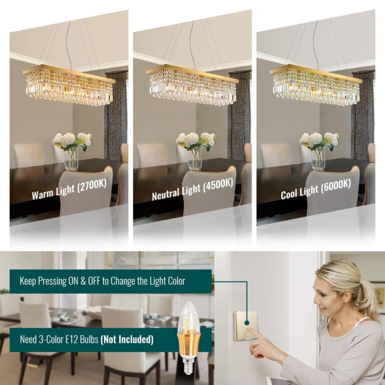 Siljoy 6-Light Modern Crystal Chandelier Rectangular Gold K9 Crystal Raindrop Chandelier for Dining Room, Luxury Adjustable Ceiling Pendant Light for Living Room Kitchen Island L31.5'' x W10'' x H10'' - Image 5